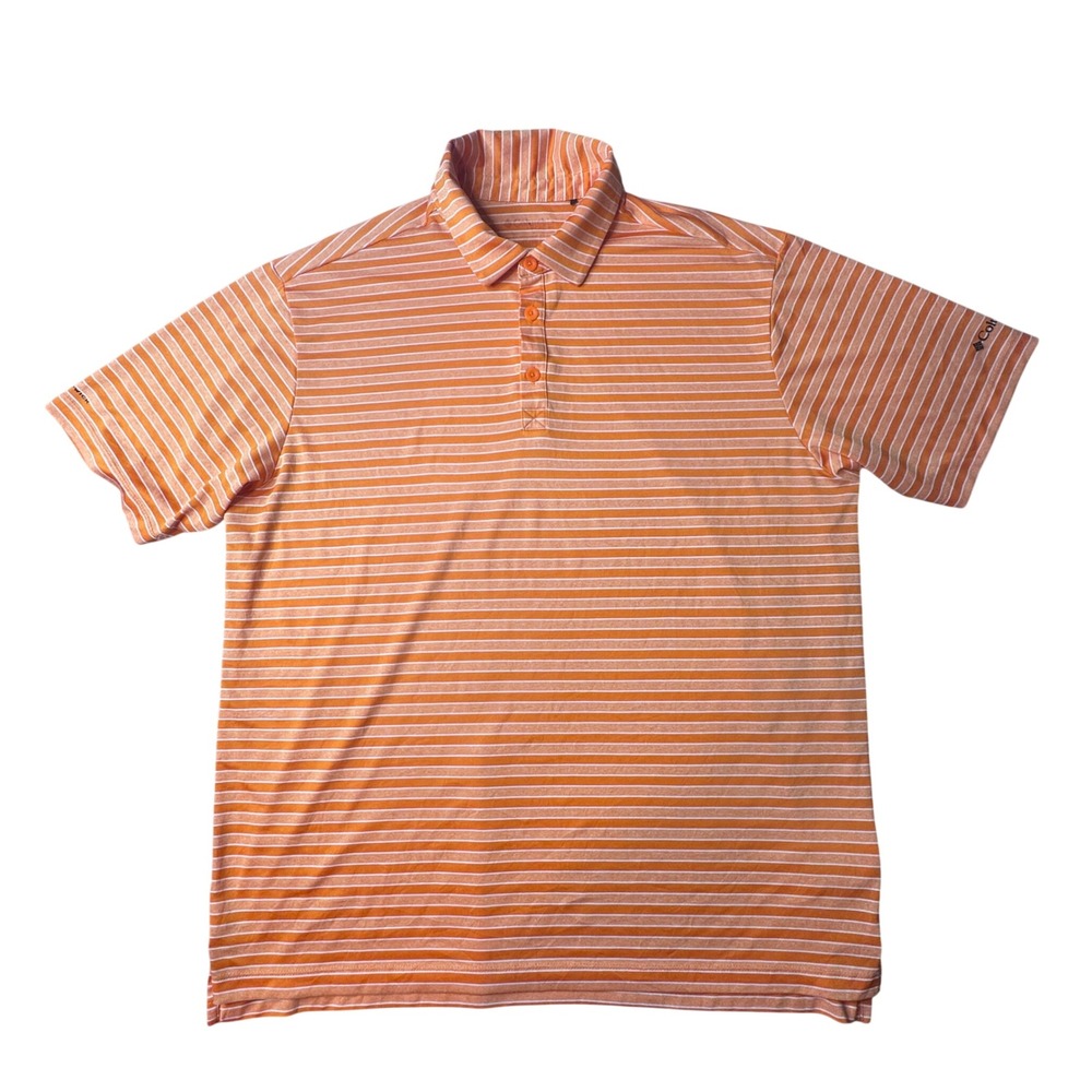 Columbia Polo Shirt Mens XL Orange Striped Golf Omni-Wick Short Sleeve‎ Active